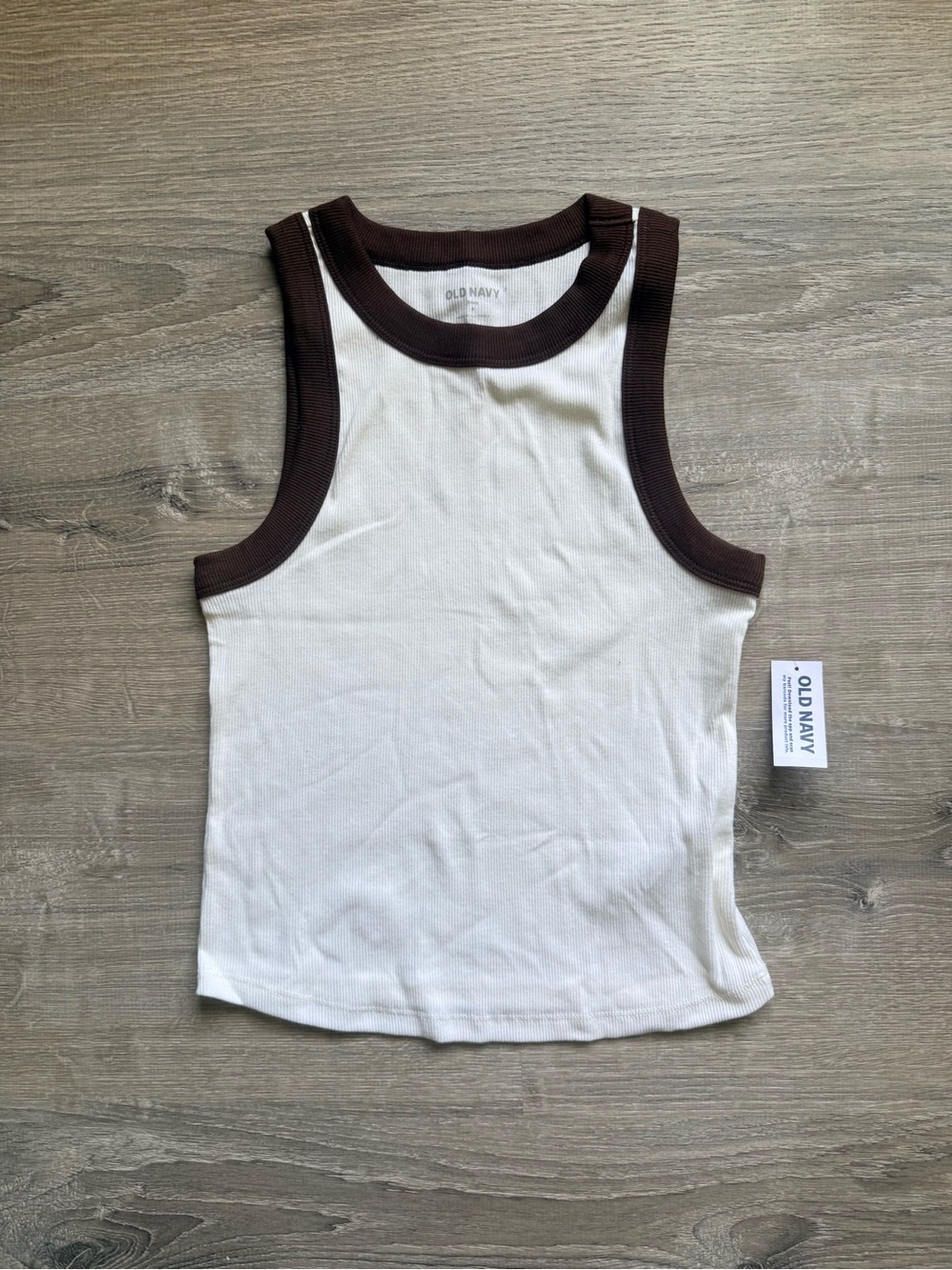 Old Navy Women’s Cream Tank Top Brown Trim NWT - Picture 2 of 6